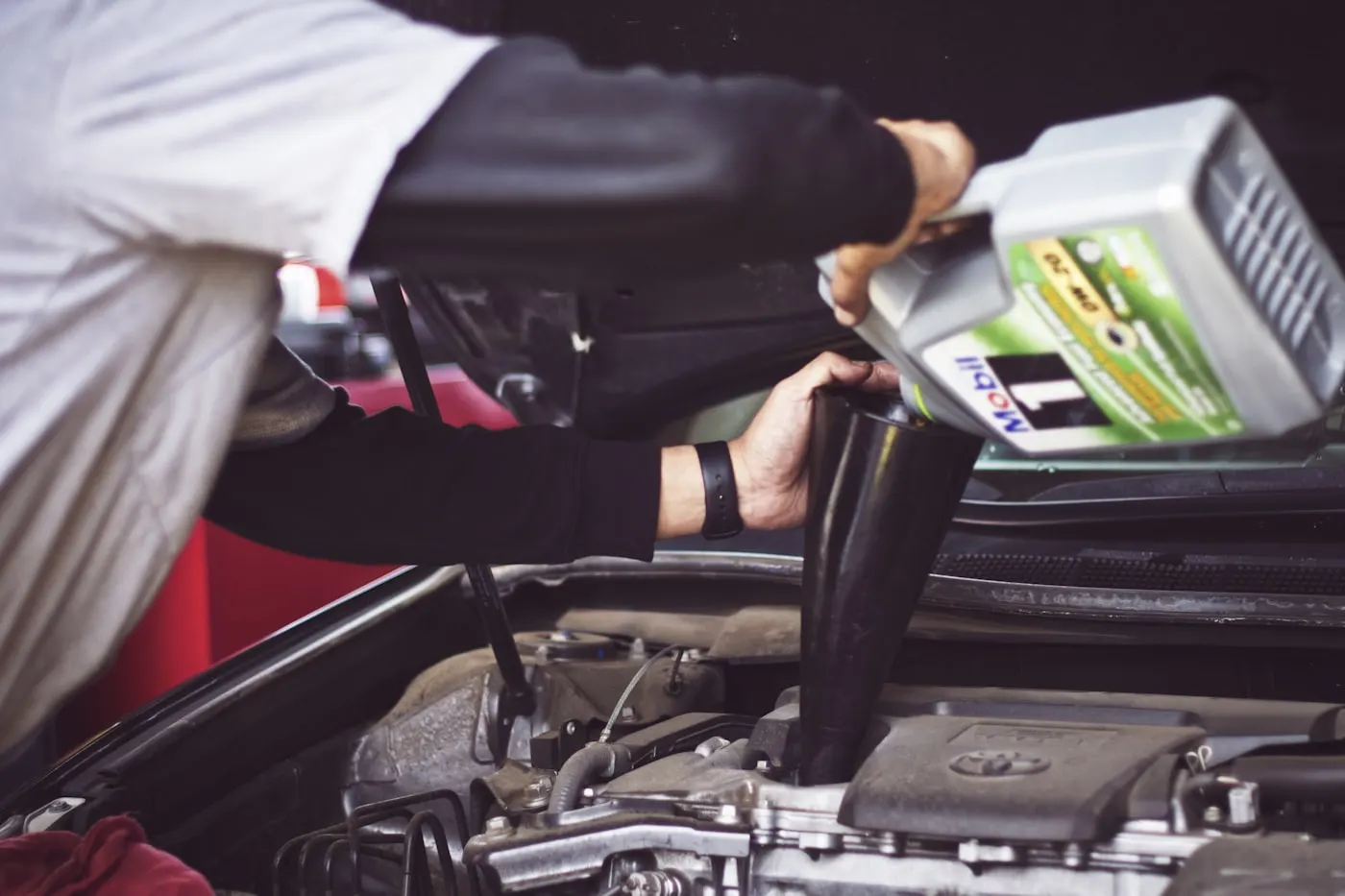 Oil change in progress